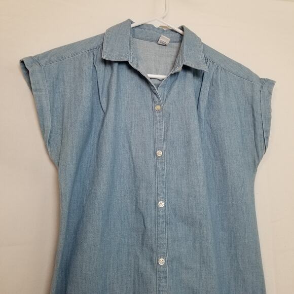 Old Navy Women's Blue Denim Shirt Dress Button Up Cap Sleeve 100% Cotton Size XS - Picture 2 of 8